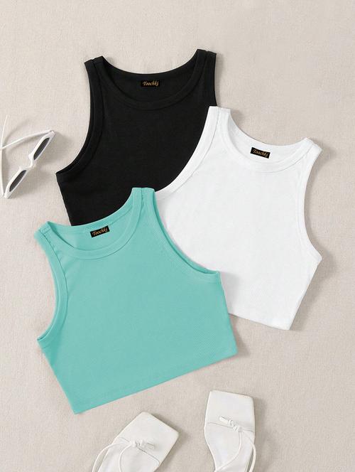 women pack of 3 solid sleeveless tank top - 21920189 -  Standard Image - 0