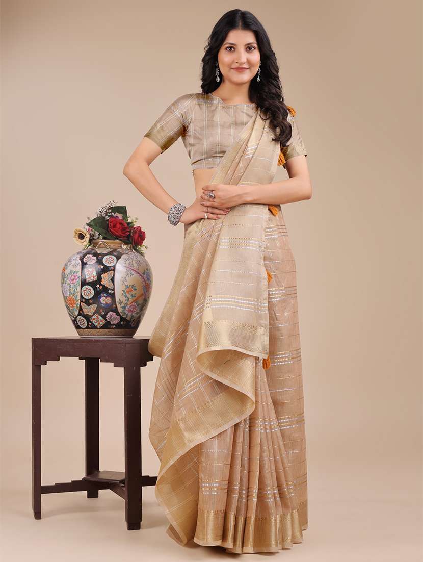 women checkered bordered saree with blouse - 21920317 -  Standard Image - 2