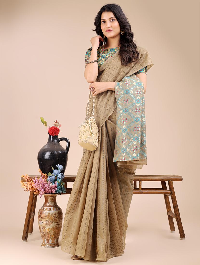 women striped chanderi saree with blouse - 21920365 - Standard Image - 2