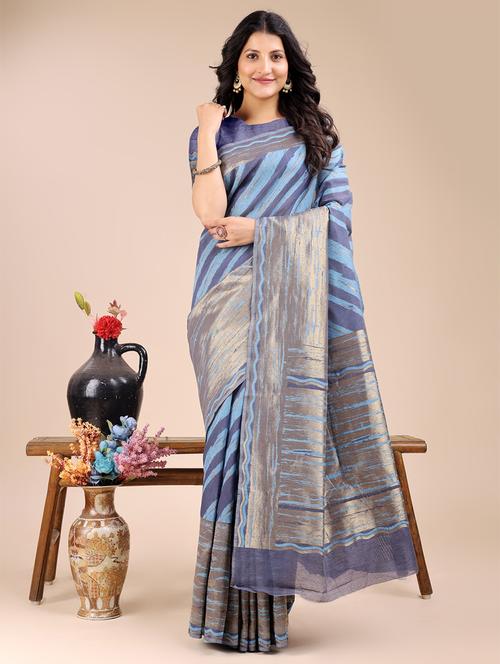women striped bordered saree with blouse - 21920366 -  Standard Image - 0
