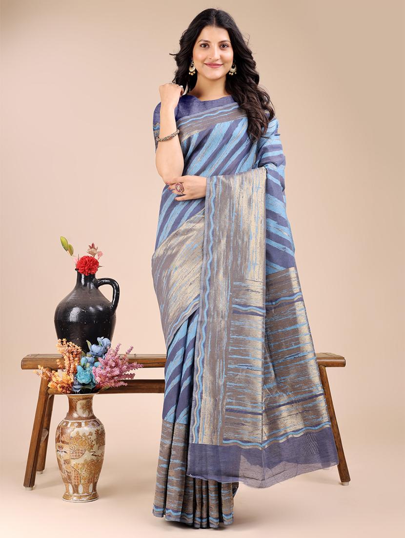 women striped bordered saree with blouse - 21920366 -  Zoom Image - 0
