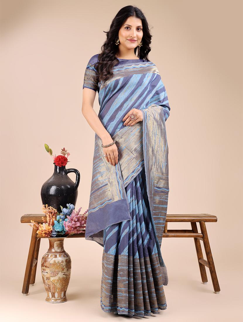 women striped bordered saree with blouse - 21920366 - Standard Image - 2