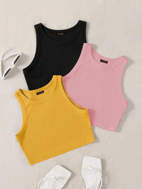 women pack of 3 solid sleeveless tank top - 21920412 - Standard Image - 0