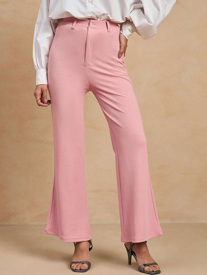 women solid high rise bootcut trouser