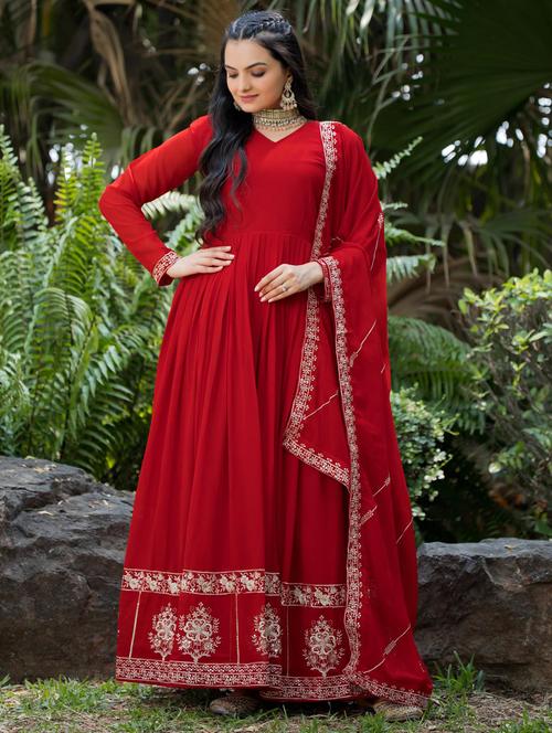 women embroidered long sleeve anarkali kurta with dupatta set - 21920943 - Standard Image - 0