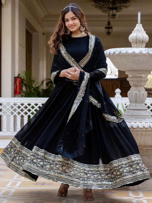 women embroidered long sleeve anarkali kurta with dupatta set - 21920944 - Standard Image - 0
