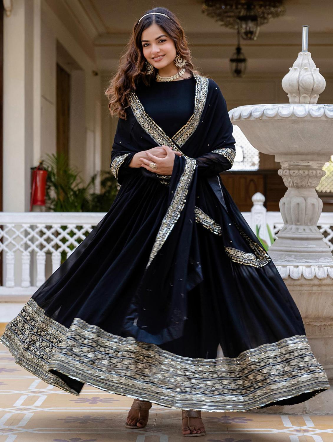 women embroidered long sleeve anarkali kurta with dupatta set - 21920944 - Zoom Image - 0