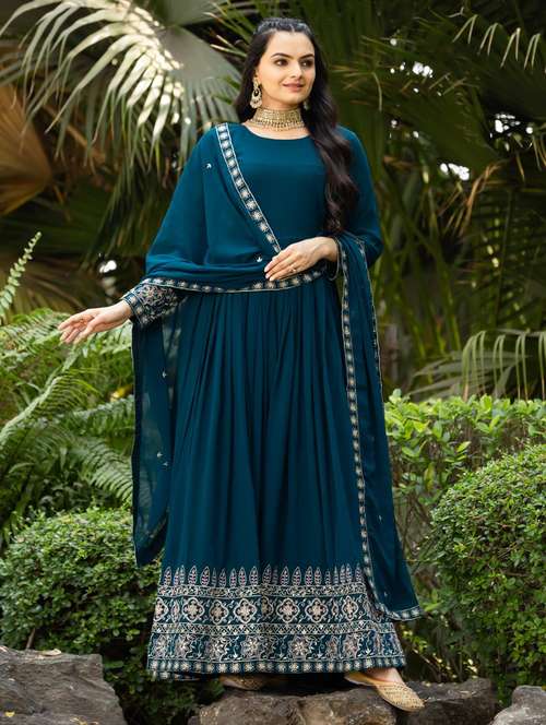 women embroidered long sleeve anarkali kurta with dupatta set - 21920946 - Standard Image - 0