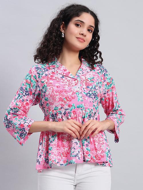 women floral printed laple neck peplum top - 21921166 - Standard Image - 0
