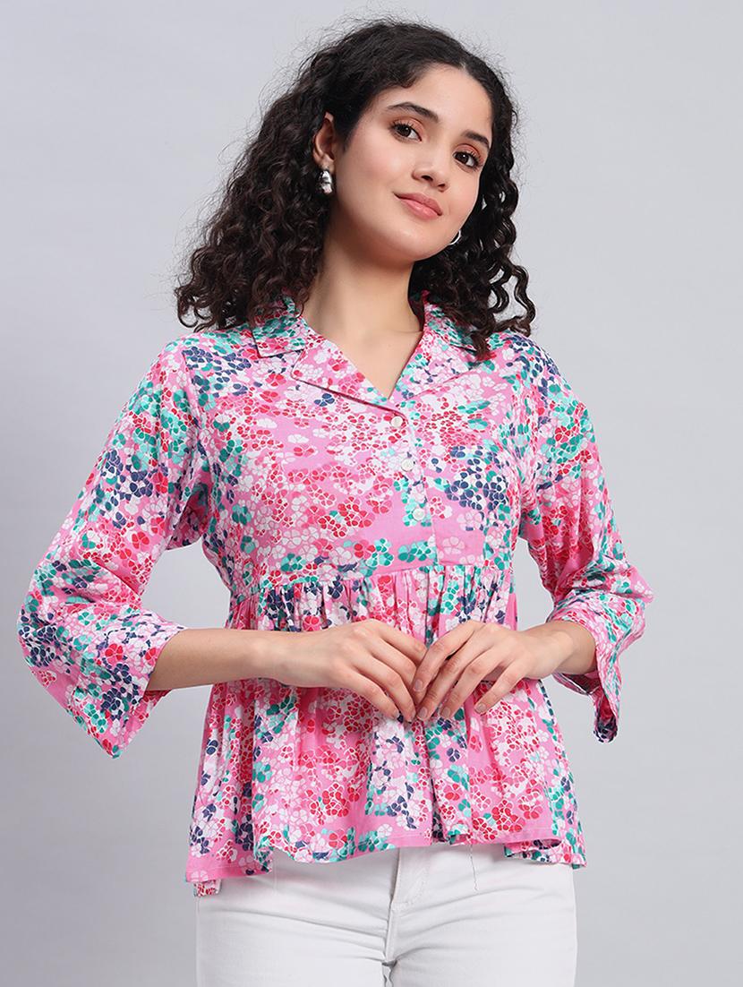 women floral printed laple neck peplum top - 21921166 - Zoom Image - 0