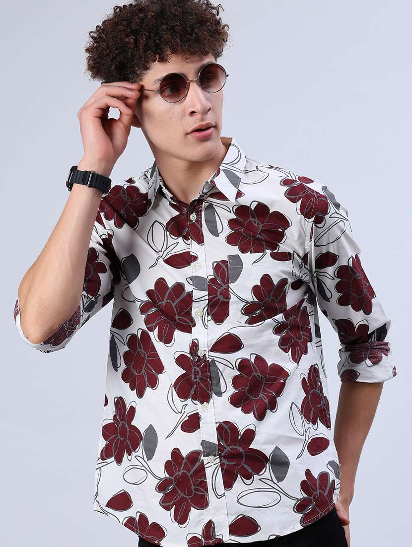 men printed collared long sleeve shirt