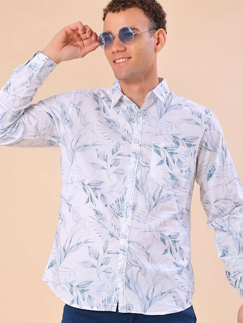 men printed long sleeve collared shirt
