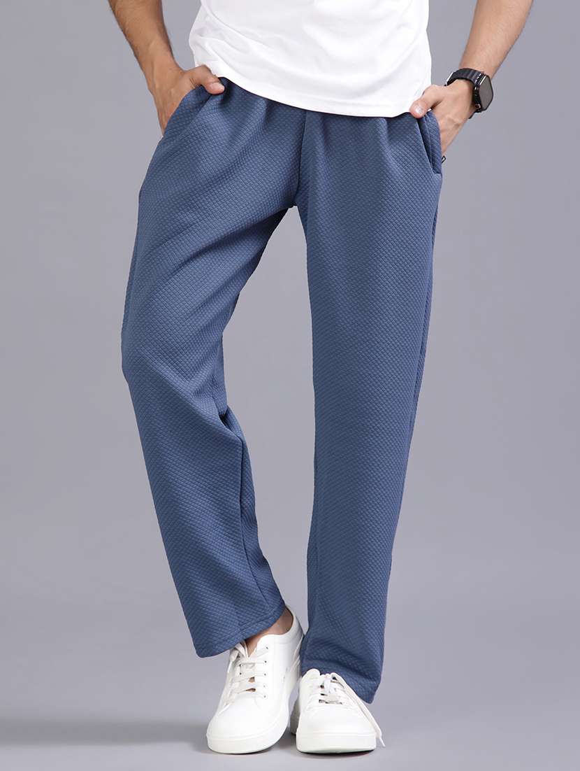 men solid mid rise full length track pant