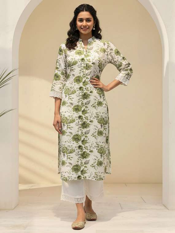 women floral three quarter sleeve kurta palazzo set - 21922351 -  Standard Image - 2