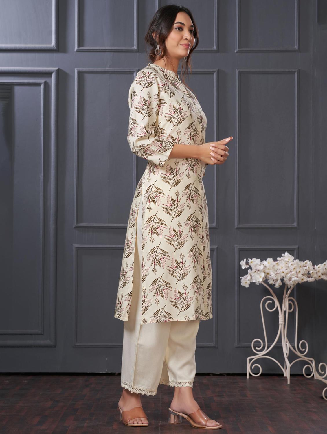 women printed three quarter sleeve kurta palazzo set - 21922352 - Standard Image - 2