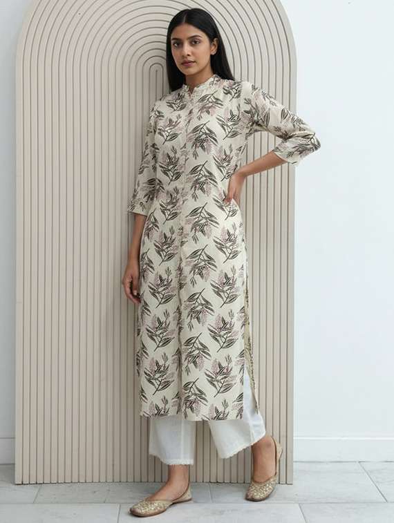 women printed three quarter sleeve kurta palazzo set - 21922352 -  Standard Image - 2
