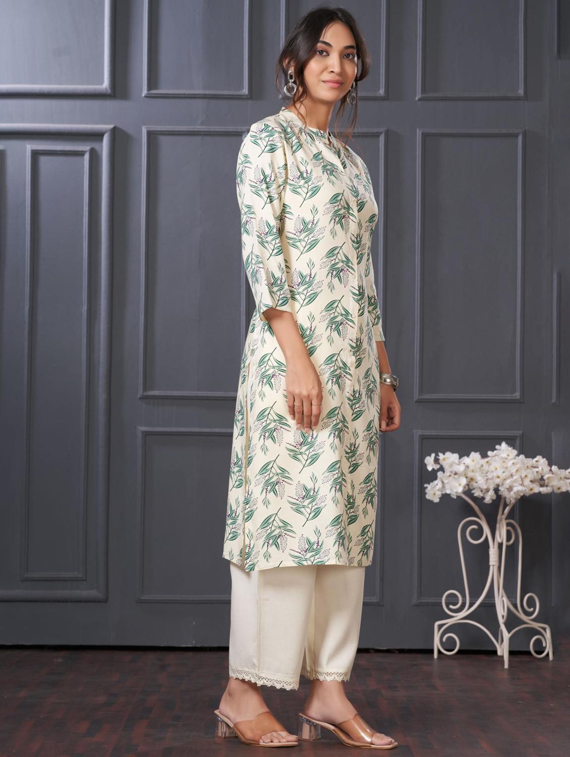 women printed three quarter sleeve kurta palazzo set - 21922353 - Standard Image - 2