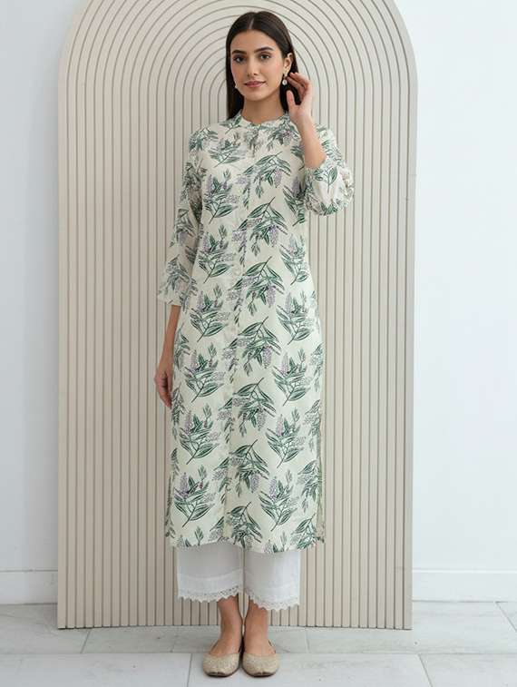 women printed three quarter sleeve kurta palazzo set - 21922353 -  Standard Image - 2