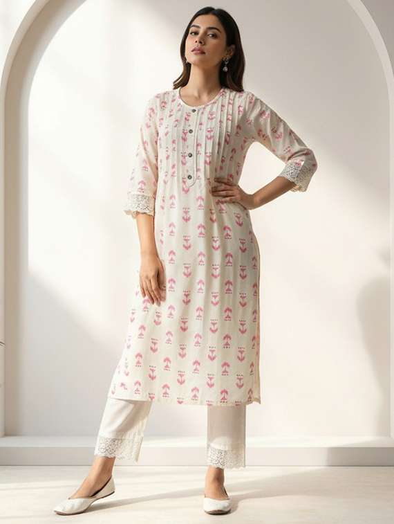 women three quarter sleeve kurta palazzo set - 21922354 -  Standard Image - 2
