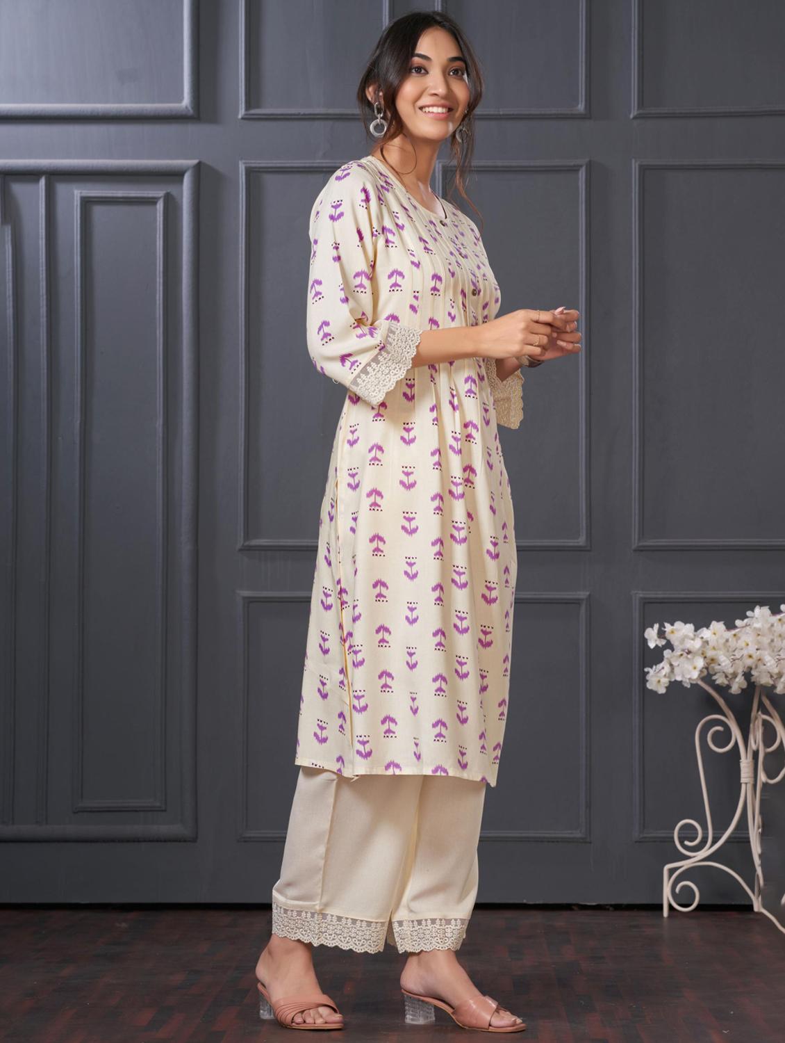 women three quarter sleeve kurta palazzo set - 21922355 - Standard Image - 2