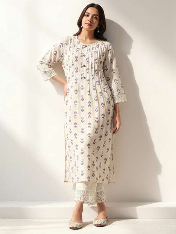 women three quarter sleeve kurta palazzo set - 21922355 -  Standard Image - 2