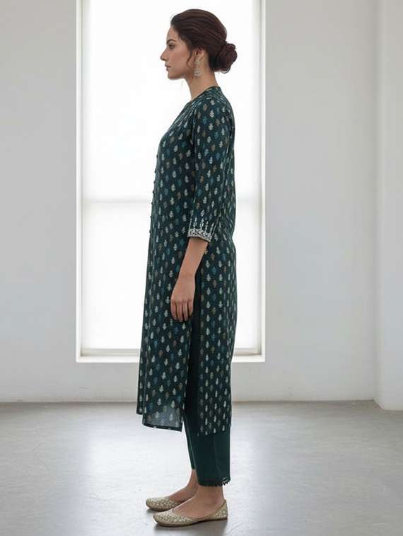 women printed three quarter sleeve kurta palazzo set - 21922357 -  Standard Image - 2