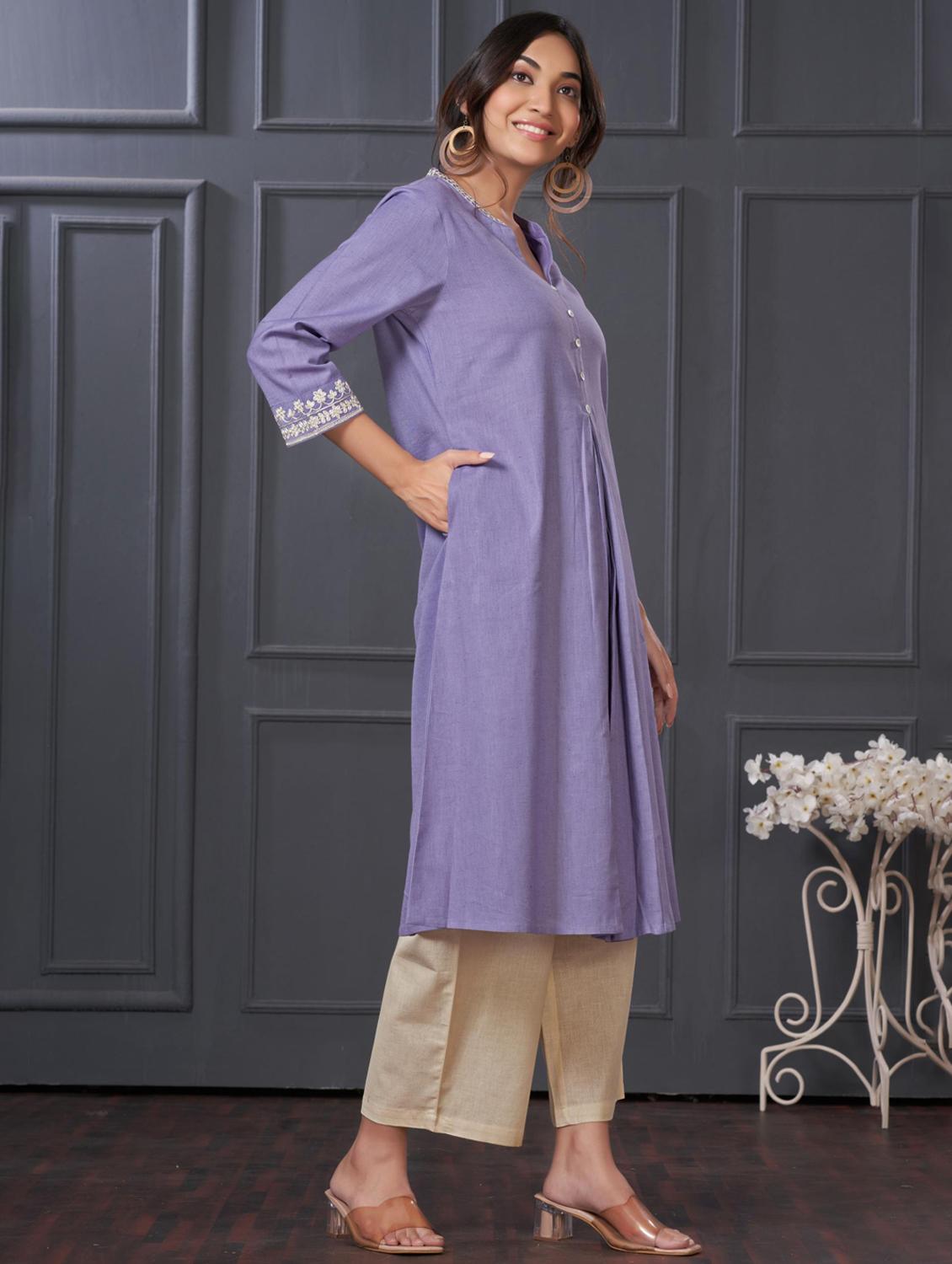 women solid three quarter sleeve kurta palazzo set - 21922361 - Standard Image - 2