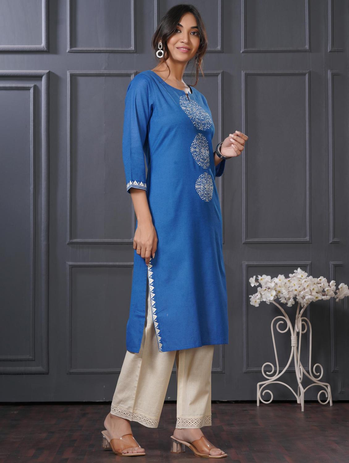 women embroidered three quarter sleeve kurta palazzo set - 21922363 - Standard Image - 2