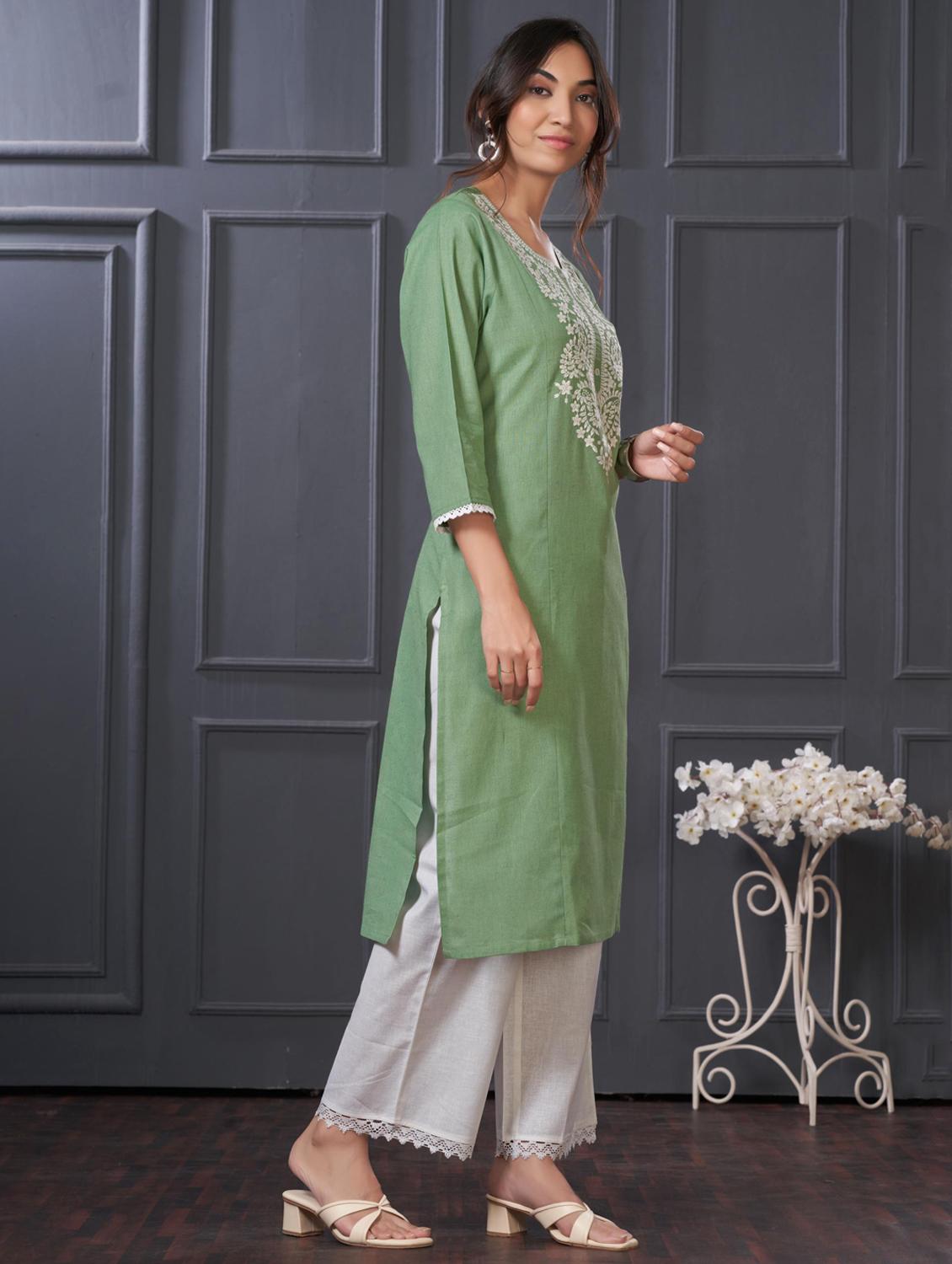 women embroidered three quarter sleeve kurta palazzo set - 21922364 - Standard Image - 2