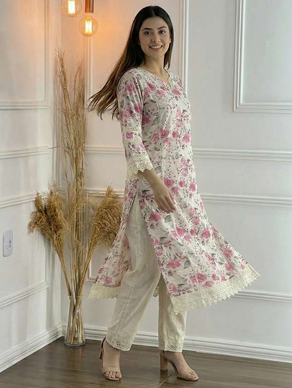 women floral three quarter sleeve kurta palazzo set - 21922368 -  Standard Image - 2