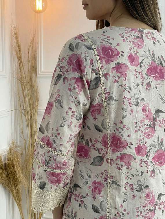 women floral three quarter sleeve kurta palazzo set - 21922368 -  Standard Image - 7