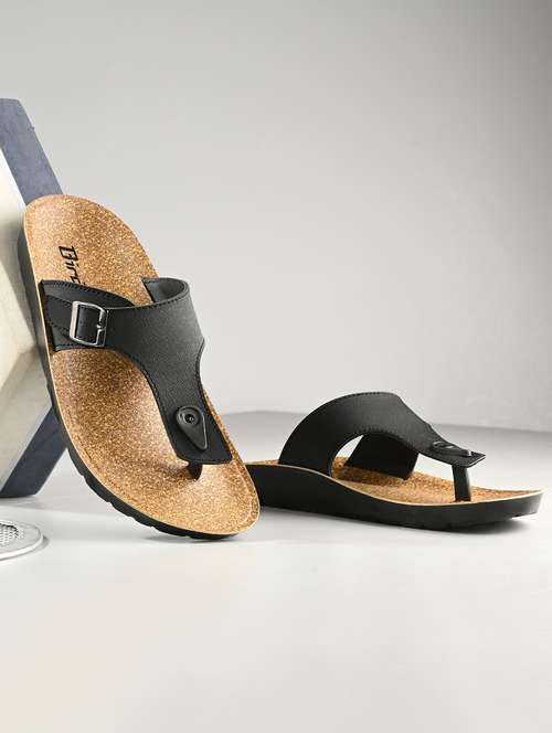 men black solid slip on sandal - 21922377 -  Standard Image - 0