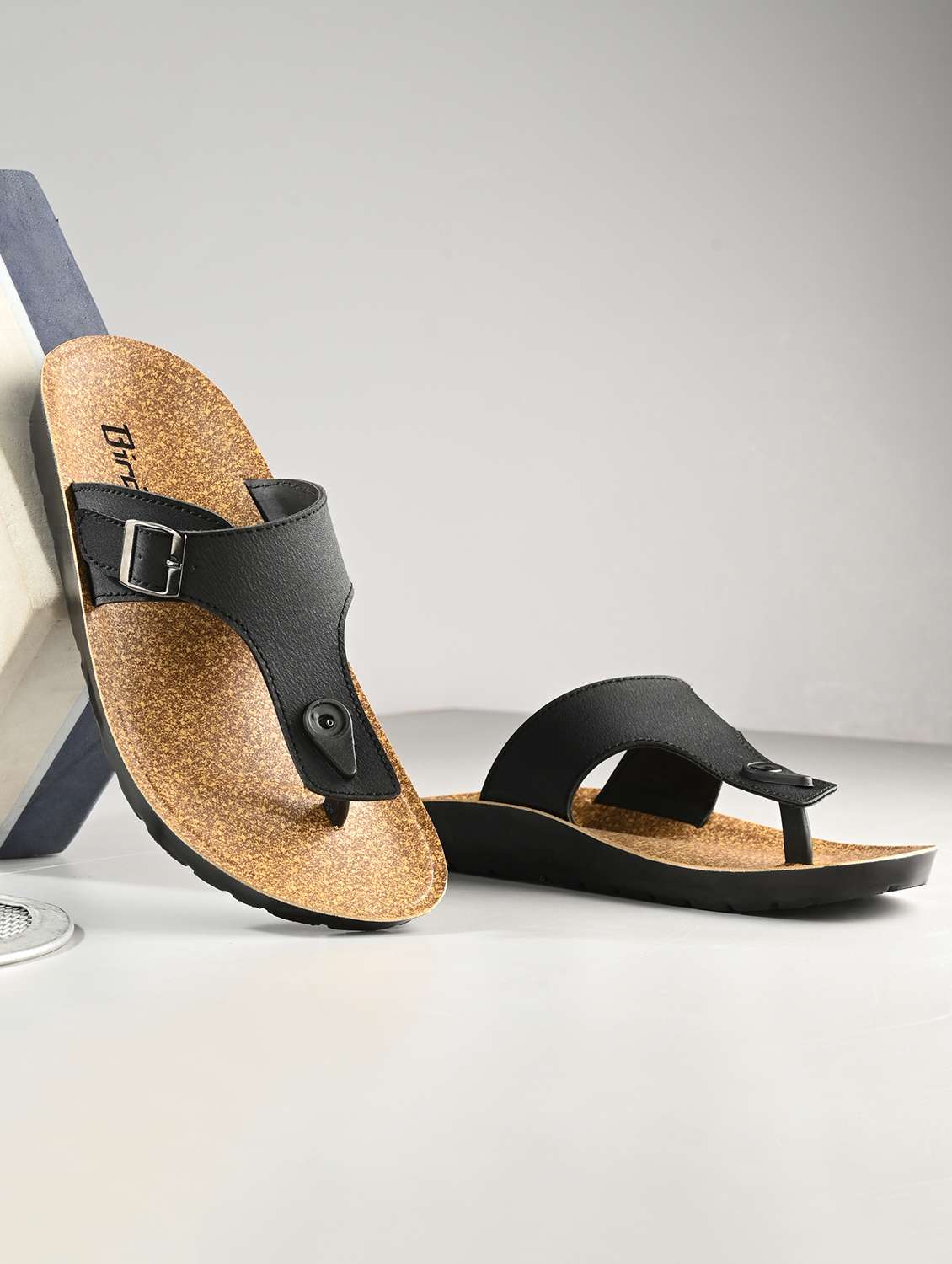 men black solid slip on sandal