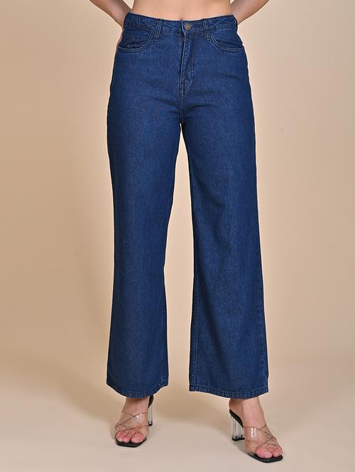 women solid high rise wide leg jean - 21922384 - Standard Image - 0