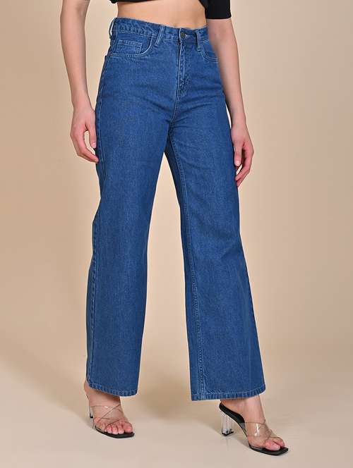 blue denim jeanwomen solid high rise wide leg jean - 21922385 -  Standard Image - 0