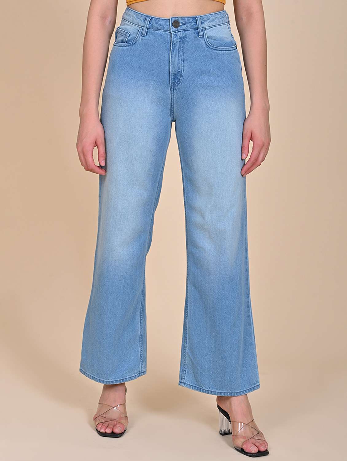 women solid high rise wide leg jean - 21922387 -  Zoom Image - 0