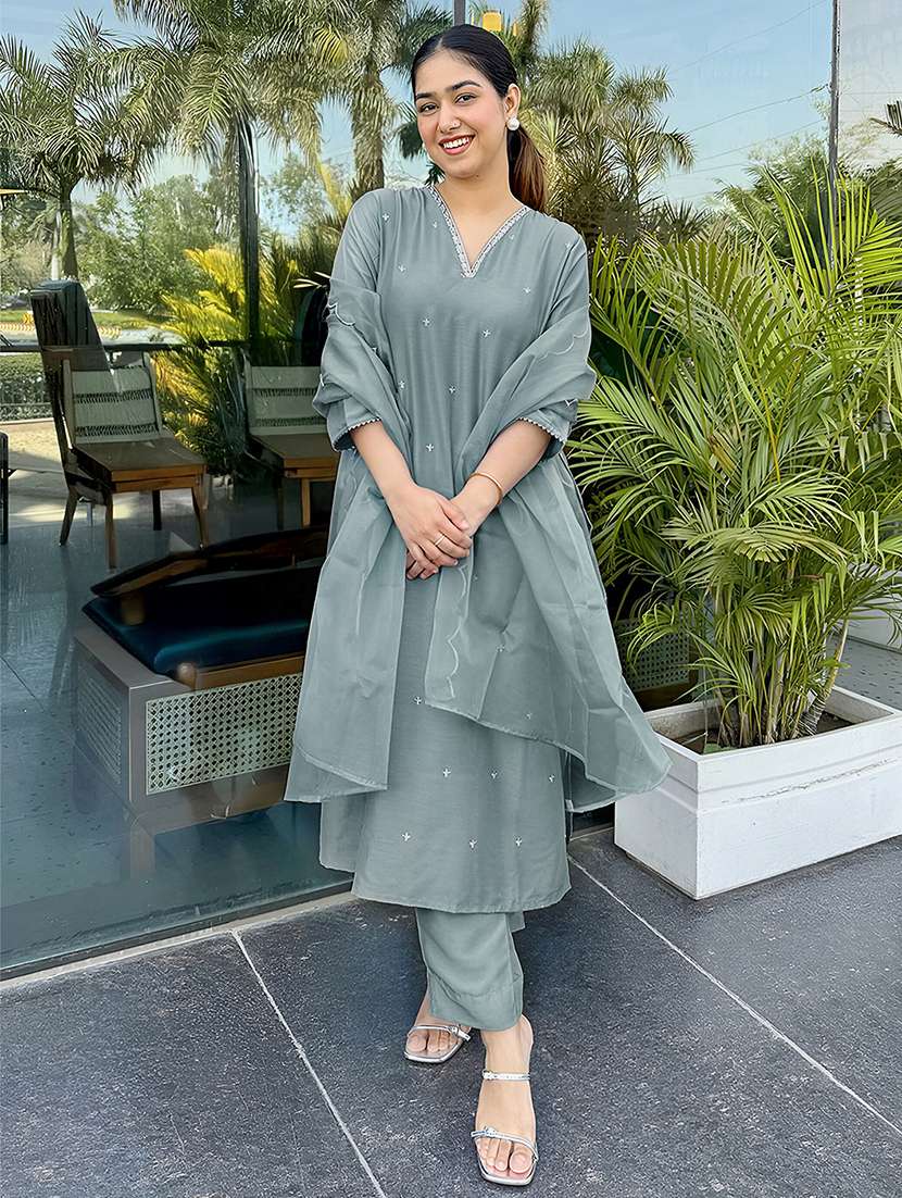 women three quarter sleeve kurta pant with dupatta set - 21922402 -  Standard Image - 2