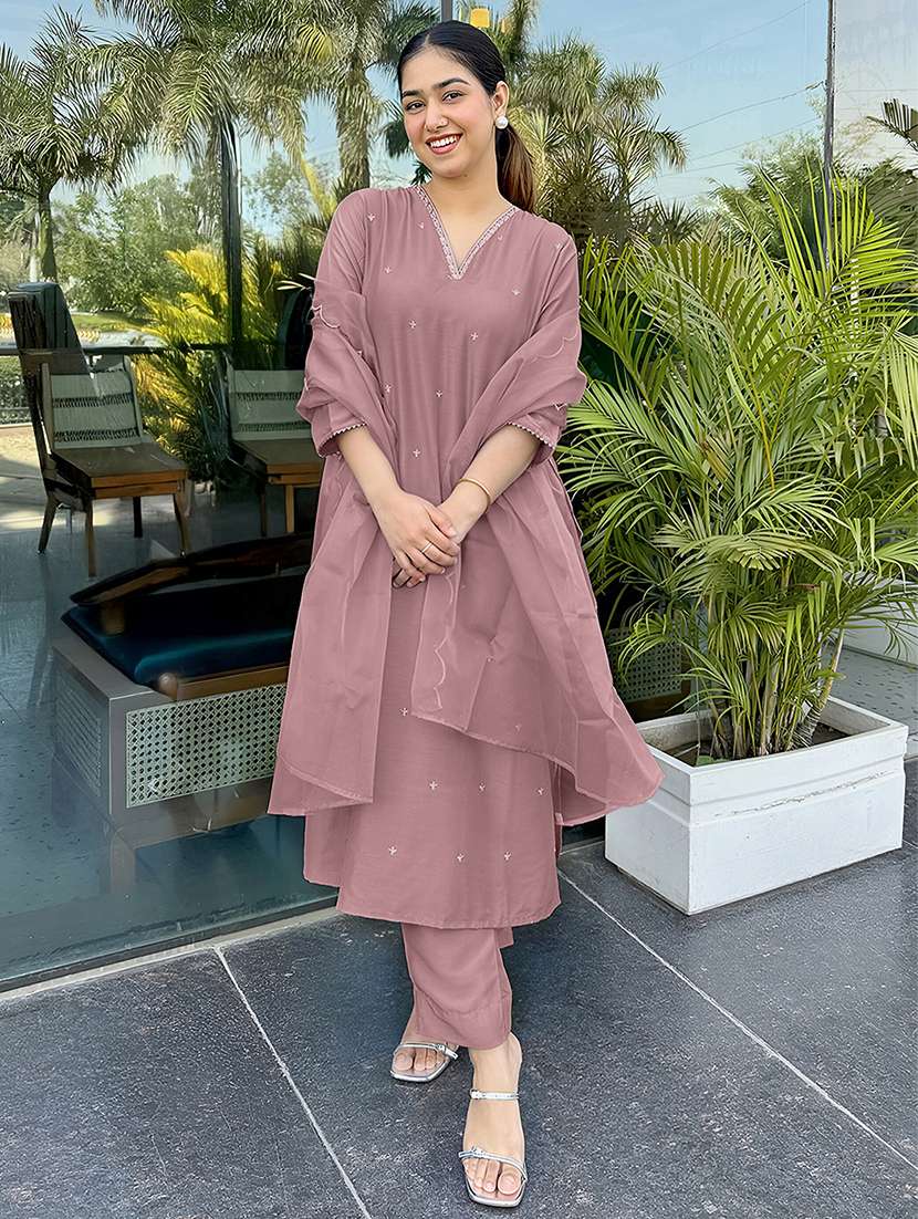 women three quarter sleeve kurta pant with dupatta set