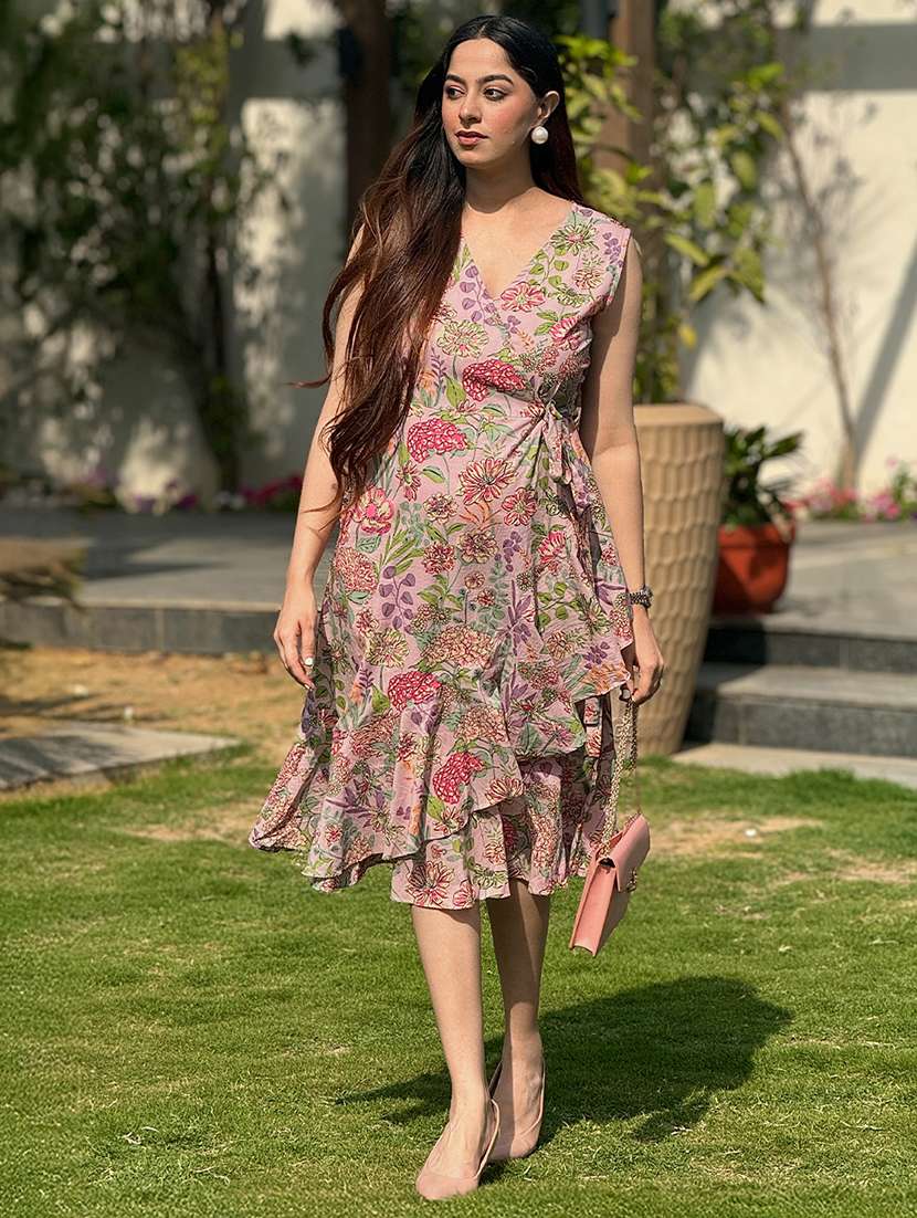 women floral printed sleeveless wrap dress - 21922408 -  Standard Image - 2