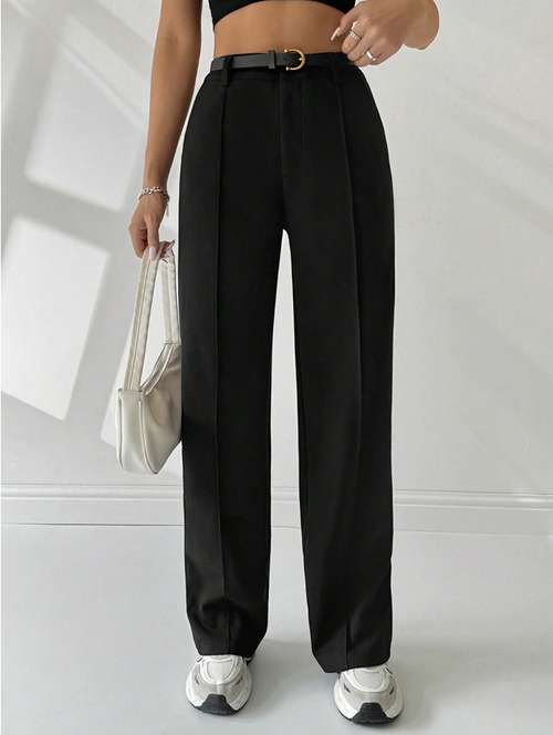 women solid high rise straight trouser - 21922415 -  Standard Image - 0