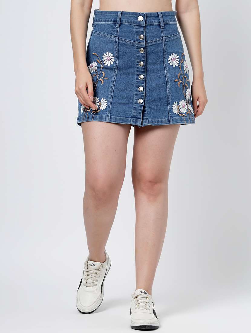 women embroidered high rise denim skirt - 21922520 -  Zoom Image - 0