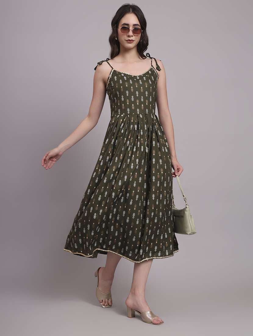 women printed shoulder strap fit & flare ethnic dress