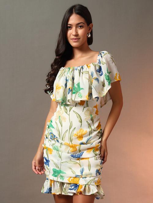 women floral printed caoe sleeves ruched dress - 21922648 - Standard Image - 0