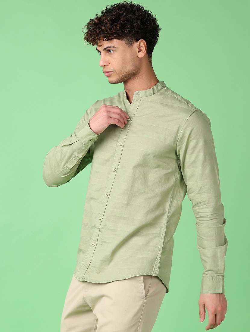 men solid mandarin collare long sleeve casual shirt - 21922694 -  Standard Image - 2