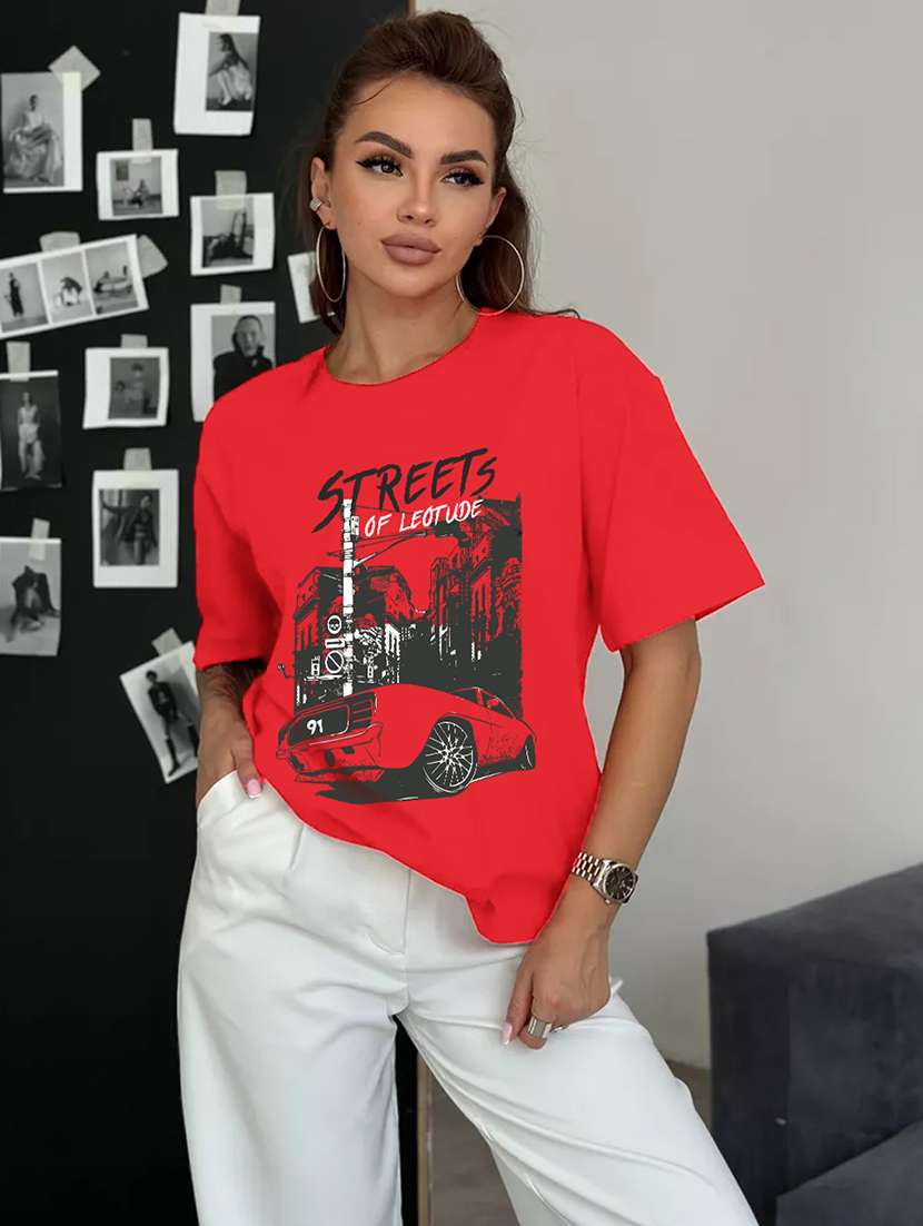 women printed short sleeves oversized t-shirt