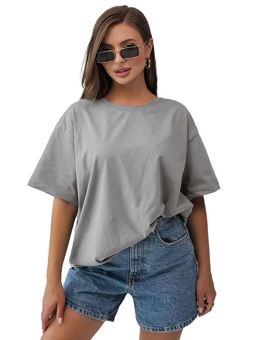 women solid short sleeves oversized t-shirt