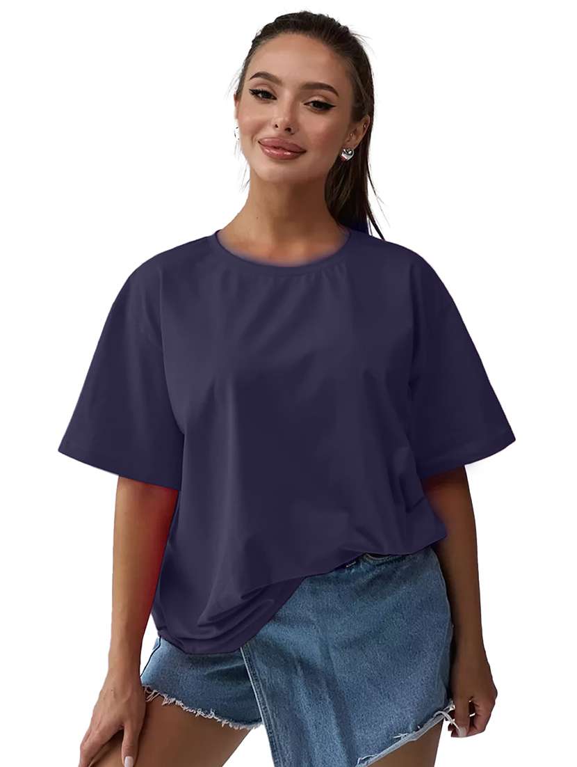 women solid short sleeves oversized t-shirt