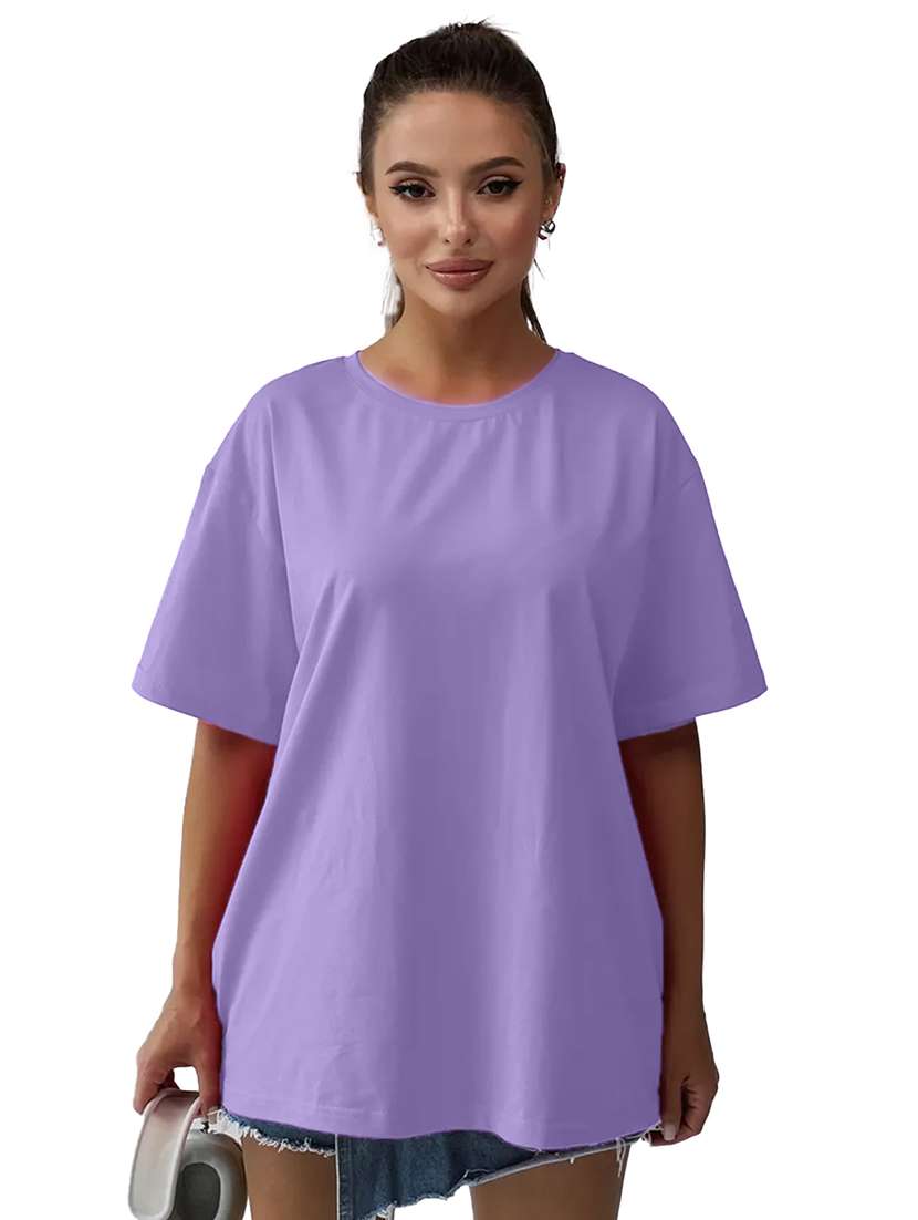women solid short sleeves oversized t-shirt
