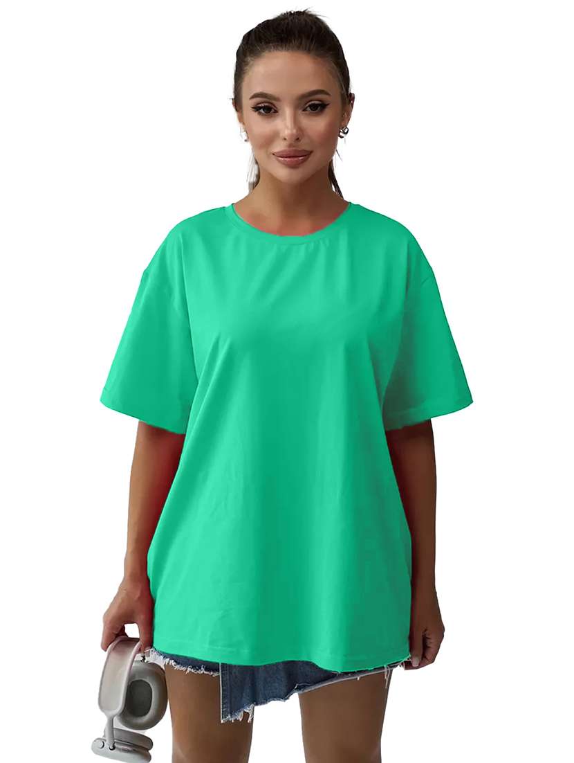 women solid short sleeves oversized t-shirt