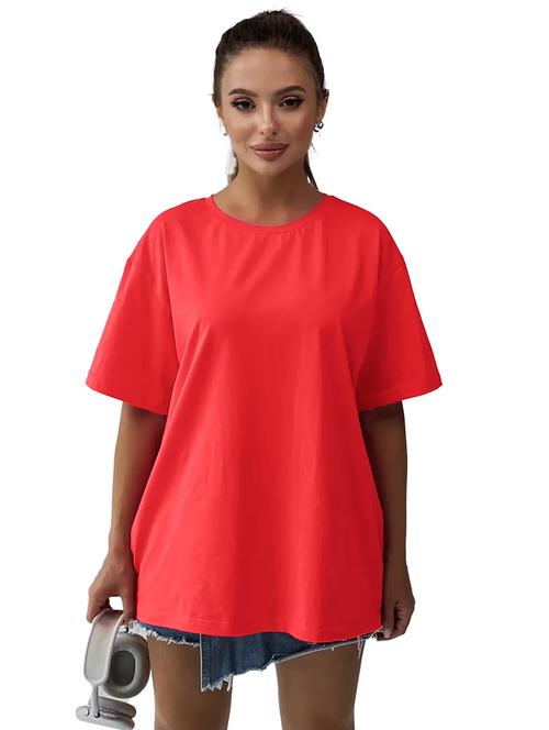 women solid short sleeves oversized t-shirt - 21922768 - Standard Image - 0